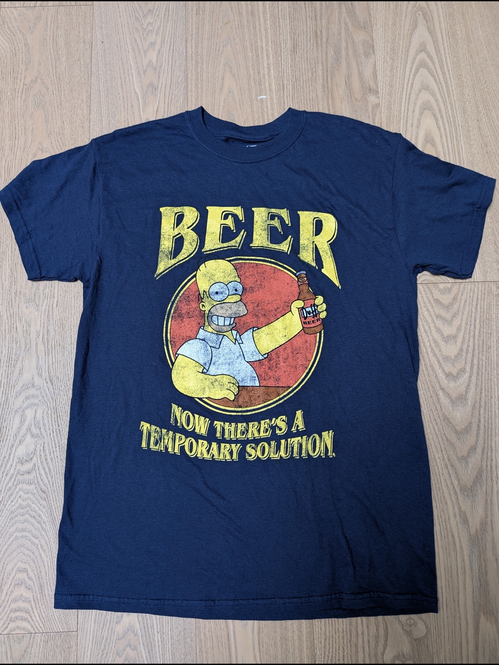 The Simpsons Homer Duff Beer Graphic T Shirt Medium Navy Blue Funny Cartoon Tee